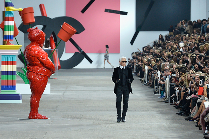 Karl Lagerfeld at the Chanel show during Paris Fashion Week, 2014.