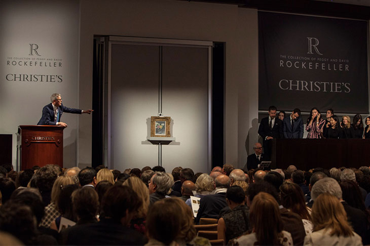 A saleroom in New York during the sales of the Collection of Peggy and David Rockefeller.