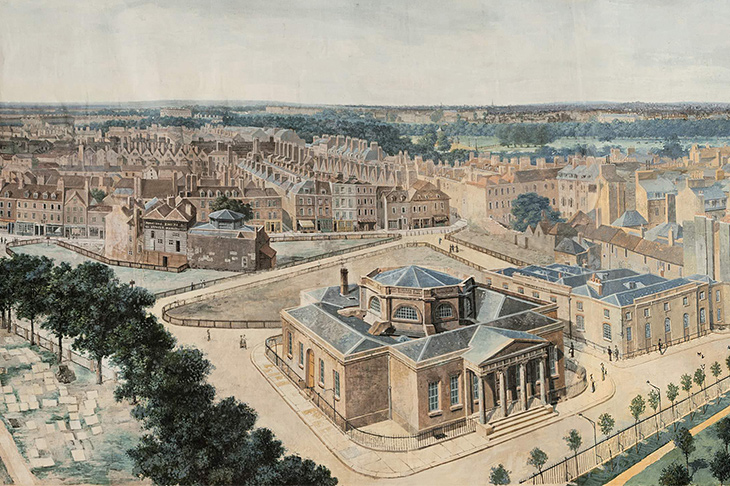 A panoramic view of London, from the tower of St. Margaret’s Church, Westminster (detail; c. 1815), Pierre Prévost. Museum of London