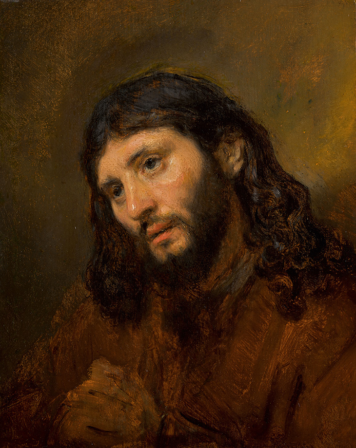 Head of a young man, with clasped hands: Study of the figure of Christ (c. 1648–56), Rembrandt van Rijn. Louvre Abu Dhabi
