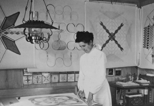 Emma Kunz at her working table, Waldstatt, 1958.
