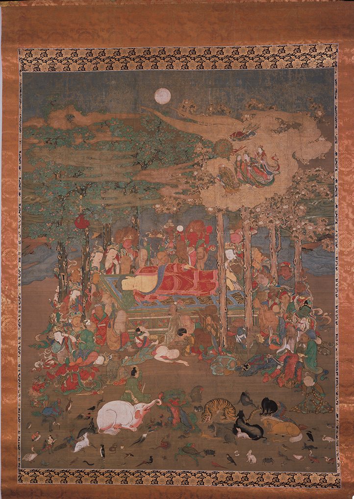 The Entry of the Buddha into Nirvana depicted on hanging scroll (1392).
