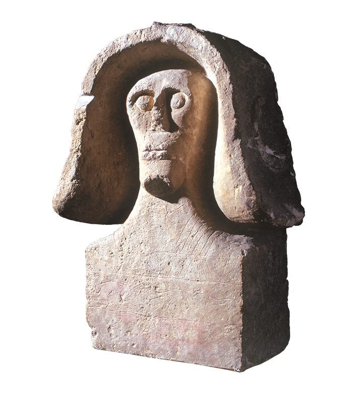 Bust of a man (7th–6th century BC), excavated in 1927 at Sainte-Anastasie, Gard. Musée de la Romanité, Nîmes