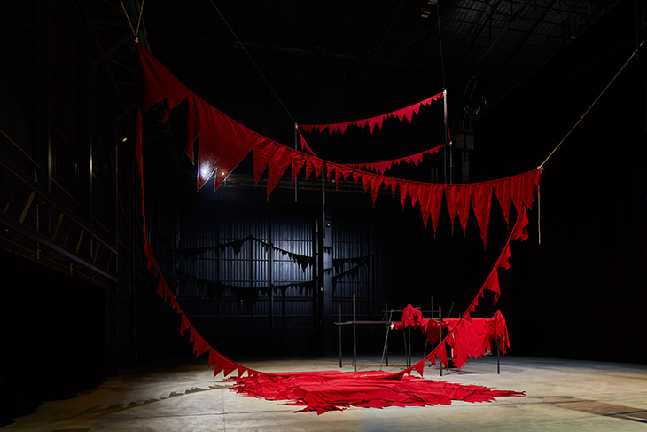 And That Is No Lie (2015) and It Stands Fallen (2015–16), Sheela Gowda. Installation view at Pirelli HangarBicocca, Milan, 2019.