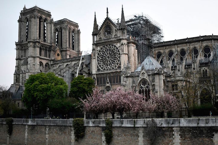 Notre-Dame Cathedral in Paris, early on April 16, 2019.
