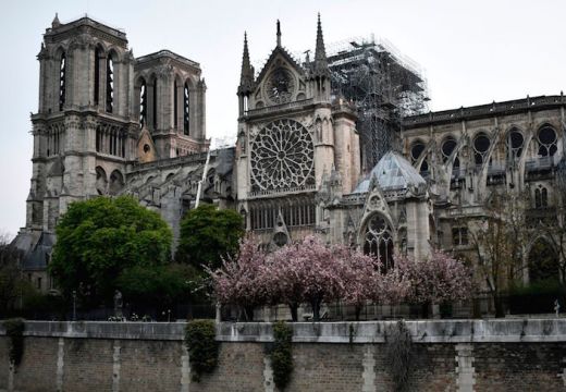 Notre-Dame Cathedral in Paris, early on April 16, 2019.