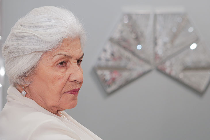 Monir Shahroudy Farmanfarmaian at the opening of her exhibition at The Third Line, Dubai, in March 2013.