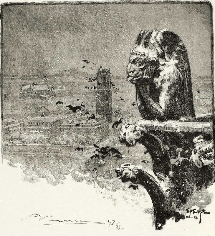 The Vampire of Notre-Dame, plate nine from Le Long de la Seine et des Boulevards (1890/1910), Louis Auguste Lepère, published by A. Desmoulins.