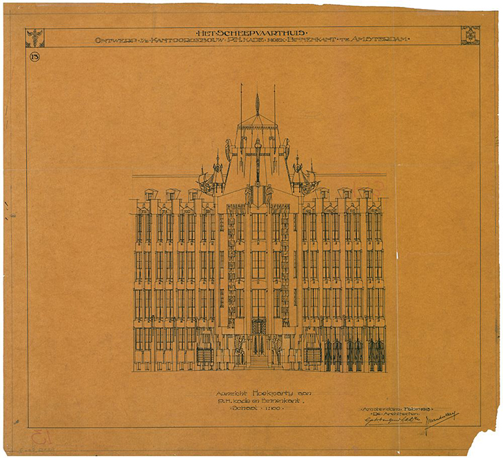 Design for Het Scheepvaarthuis ('The Shipping House'), designed by Joan van der May and others and built in 1913–16. Courtesy Het Nieuwe Instituut, Rotterdam