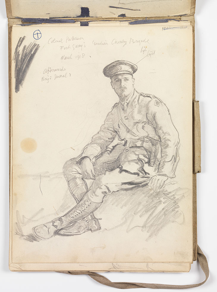 Colonel Patterson, Fort Garry’s Canadian Cavalry Brigade, March 1918, afterwards Brig’d General (page from a sketchbook; 1918), Alfred Munnings.