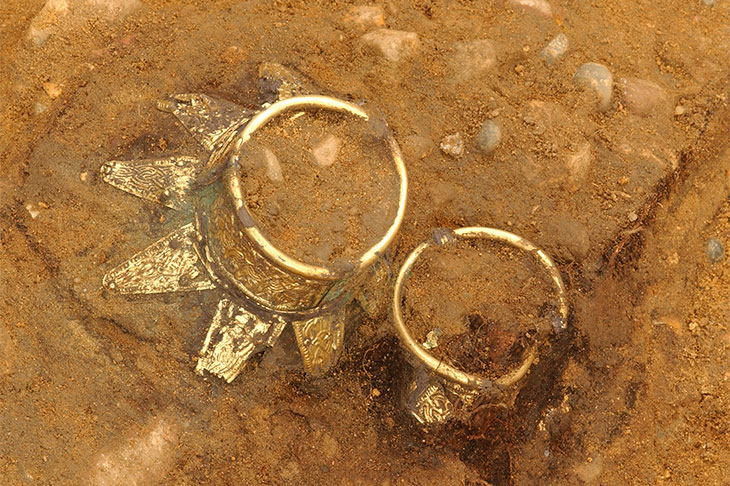 Drinking vessels with decorated gilt necks at the Prittlewell site.