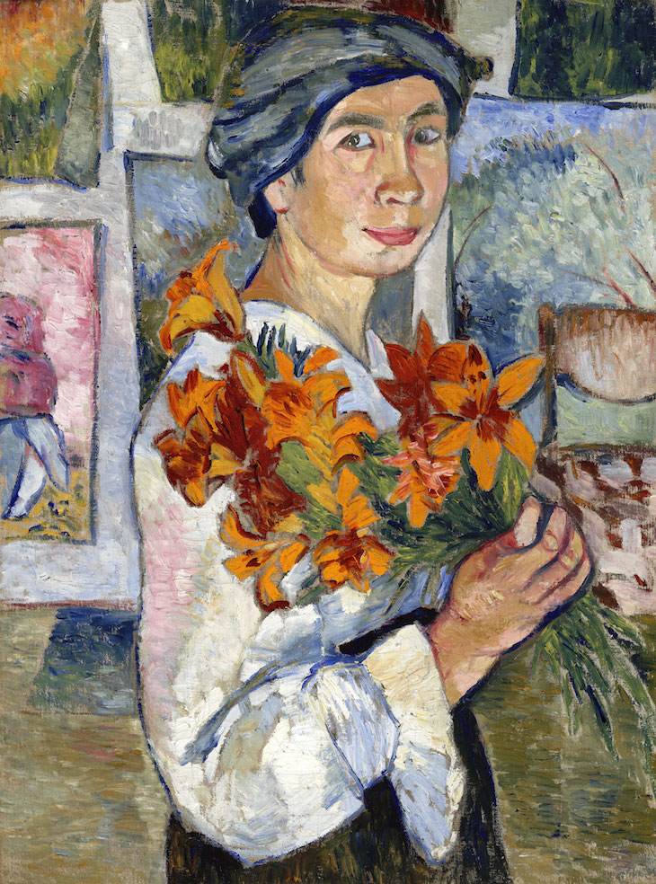 Self Portrait with Yellow Lilies (1907–08), Natalia Goncharova.