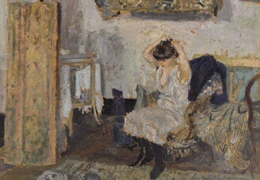 Modèle assise dans un fauteuil, se coiffant (detail; c. 1903), Édouard Vuillard.