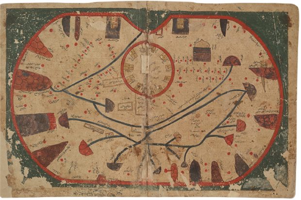 Map of the island of Sicily from the Book of Curiosities (MS Arab c. 90), copy from c. 1200, Egypt, Bodleian Library, University of Oxford