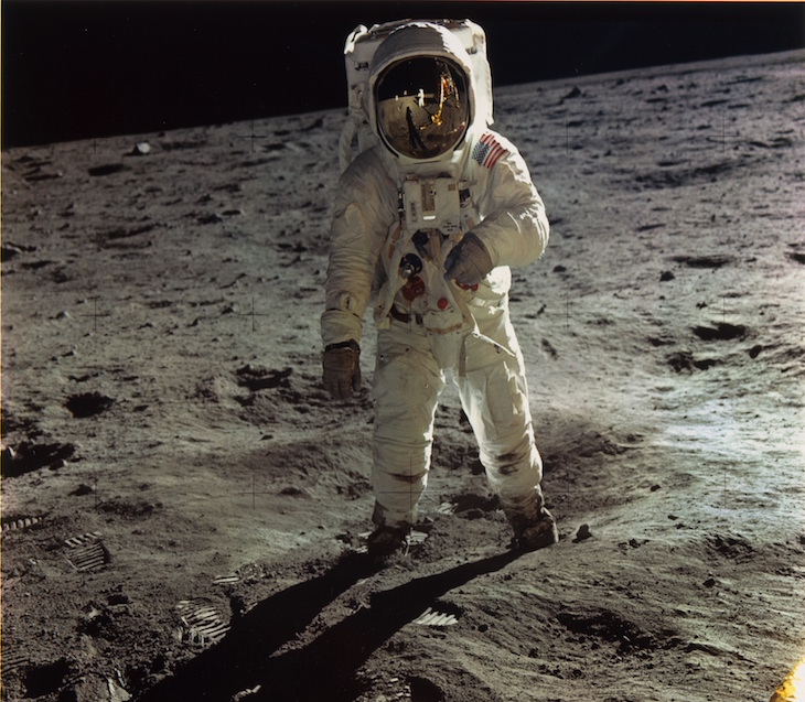 Buzz Aldrin Walking on the Surface of the Moon near a Leg of the Lunar Module (1969), Neil Armstrong.