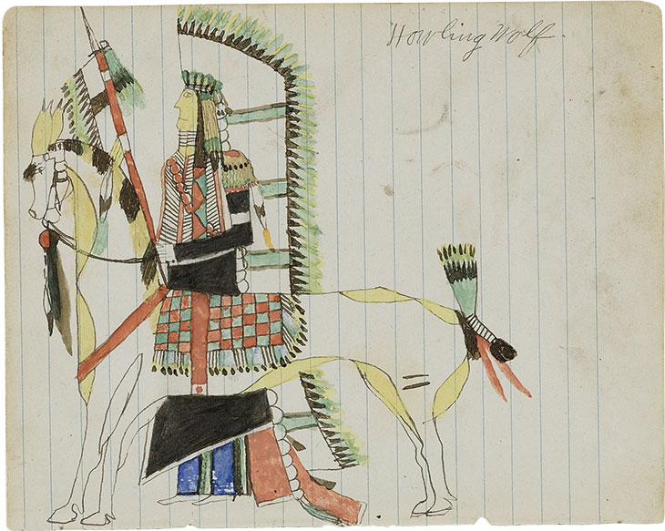 Untitled (Howling Wolf with his War Horse) (c. 1874–75), Howling Wolf (Ho-na-nist-to). Hood Museum of Art, Dartmouth College, New Hampshire