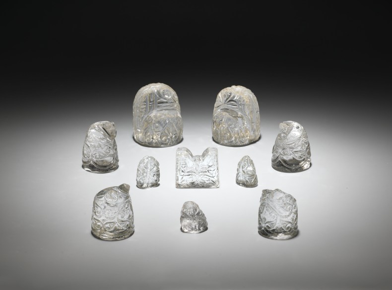 Rock-crystal chess pieces with bevelled arabesque decoration, 9th–early 10th century, Egypt, Iraq or east Iranian region. The al-Sabah Collection, Kuwait. Photo:© Thames & Hudson Ltd and Roberto Lorenzo with Muhammad Ali