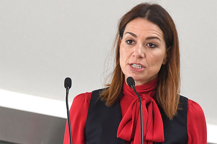 Yana Peel, who has resigned as the CEO of the Serpentine Galleries, speaking at a press conference at the gallery in 2016.