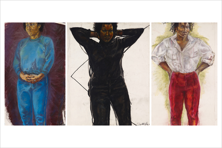 Trilogy (Part One), Woman in Blue; Trilogy (Part Two) Woman in Black; Trilogy (Part Three) Woman in Red (1982–86), Claudette Johnson. Arts Council Collection, Southbank Centre, London. © Claudette Johnson