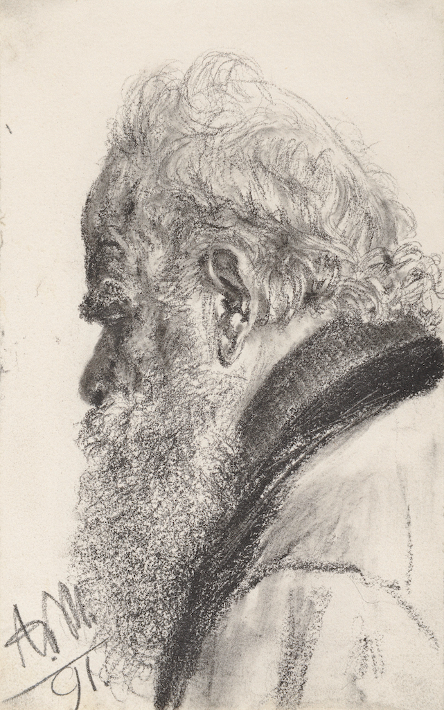 A Bearded Man Looking down to the Left (1891), Adolph von Menzel.