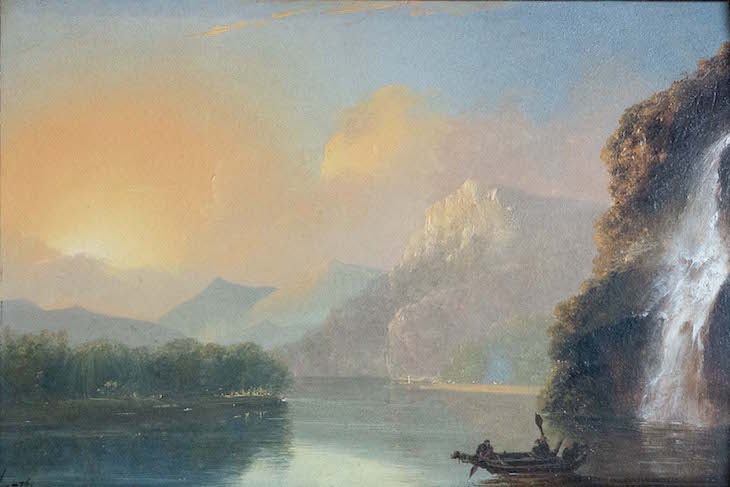Waterfall in Dusky Bay with Maori canoe (1775), William Hodges. 