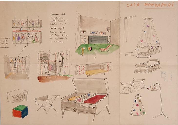 Furniture designs for the Mondadori House, Milan, 1945, Lina Bo Bardi