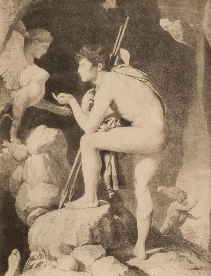 Reproduction print of Oedipus and the Sphinx (1827) by Jean Auguste Dominique Ingres