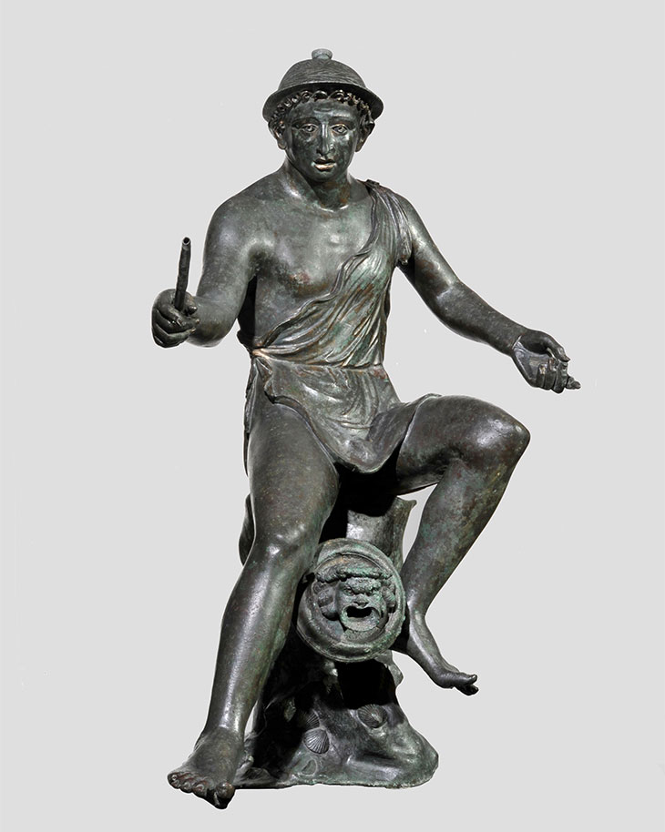 Bronze fountain spout in the form of a seated fisherman holding a fishing rod (50 BC–AD 50).