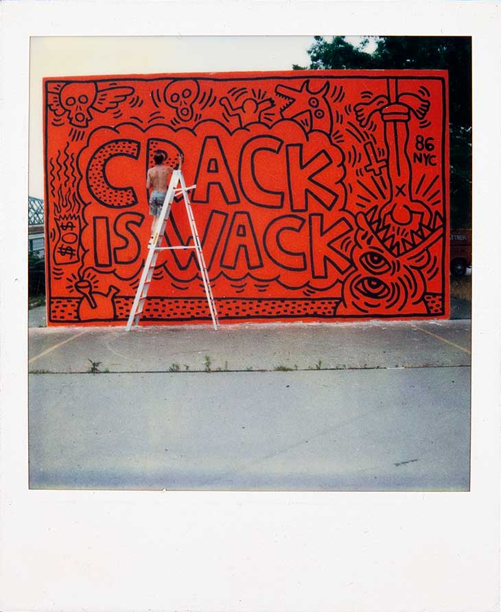 Keith Haring painting his Crack is Wack mural in 1986 in New York.