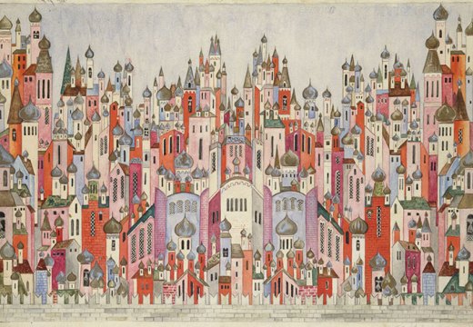 Set design for the backcloth in the final scene of The Firebird (1954), Natalia Goncharova. Victoria and Albert Museum, London.