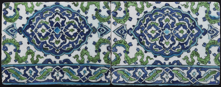 Two border tiles with medallions (late 17th century), Damscus, Syria.