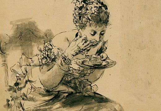 A Seated, Elegantly Dressed Lady Eating from a Plate (1878), Adolph Menzel, courtesy Stephen Ongpin Fine Art