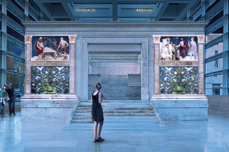 A visualisation of what visitors to the Ara Pacis Museum see via their AR headsets. Image: © Zètema Progetto Cultura