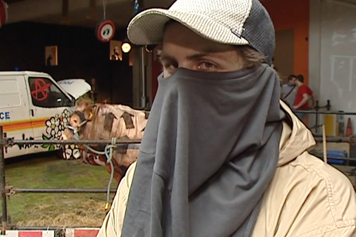 Footage of a man claiming to be Banksy from a news report in 2003; © ITN