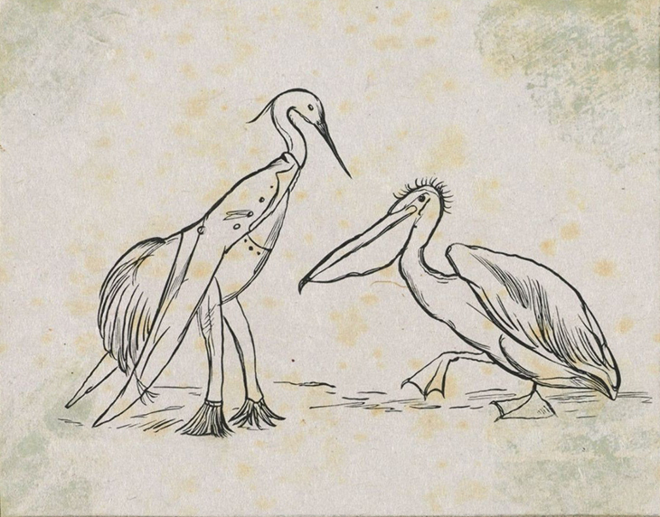 Lear’s proof illustration for ‘The Pelican Chorus’, in Laughable Lyrics (1877).
