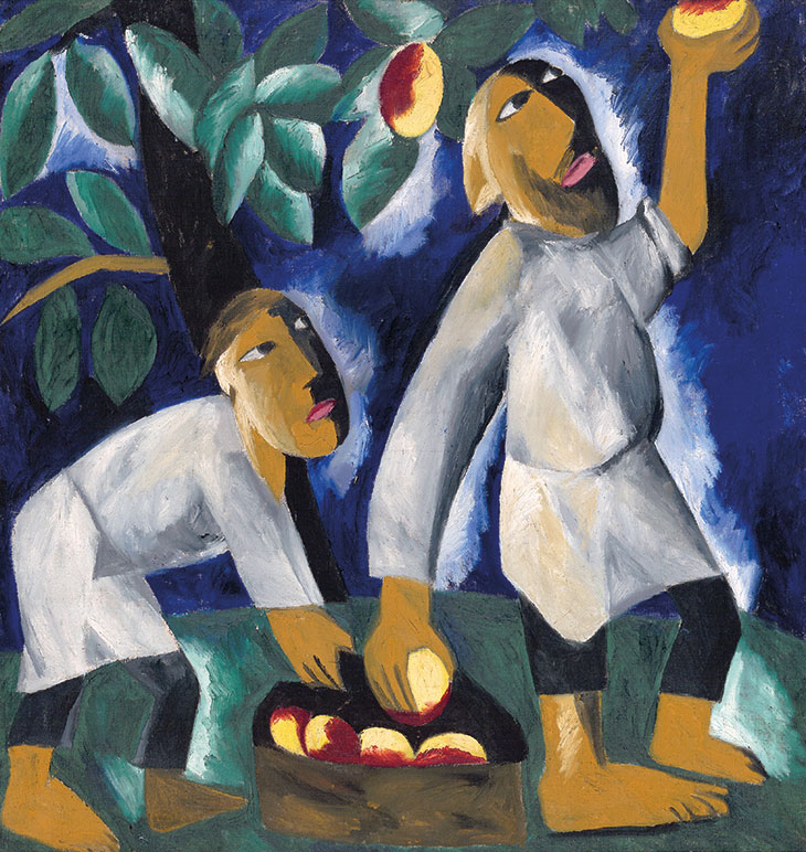 Peasants Picking Apples (1911), Natalia Goncharova. State Tretyakov Gallery, Moscow.