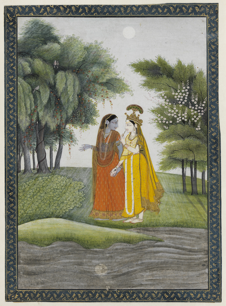 Krishna and Radha walking by the Jumna by moonlight