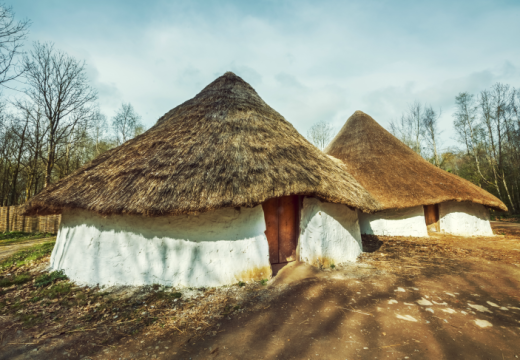 A reconstructed Iron Age farmstead at St Fagans National Museum of History, Wales.