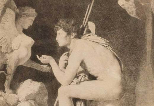 Sigmund Freud’s reproduction print of Jean-Auguste-Dominique Ingres’ Oedipus and the Sphinx by Ingres (1808).