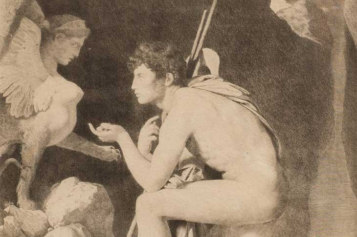 Sigmund Freud’s reproduction print of Jean-Auguste-Dominique Ingres’ Oedipus and the Sphinx by Ingres (1808).