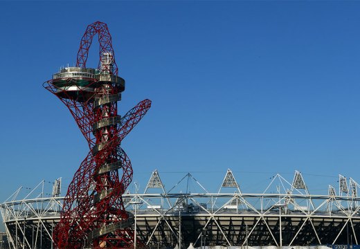 The ArcelorMittal Orbit Sculpture and the Olympic Stadium in 2012.