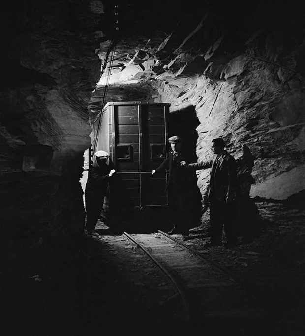 A painting from the collection of the National Gallery in transit at the Manod Quarry slate caverns, Merionethshire, Wales, in September 1942