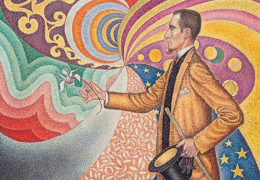 Opus 217. Against the Enamel of a Background Rhythmic with Beats and Angles, Tones and Tints, Portrait of M. Félix Fénéon in 1890 (1890), Paul Signac. Museum of Modern Art, New York.