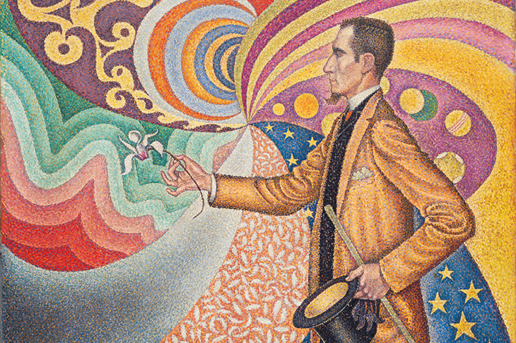 Opus 217. Against the Enamel of a Background Rhythmic with Beats and Angles, Tones and Tints, Portrait of M. Félix Fénéon in 1890 (1890), Paul Signac. Museum of Modern Art, New York.