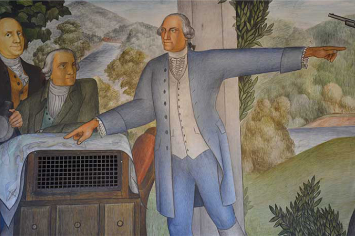 Detail from Victor Arnautoff’s The Life of Washington mural at George Washington High School in San Francisco.