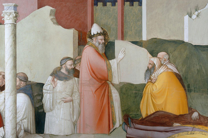 St Sylvester raising the Magi from the Dead (detail), c. 1340, Maso di Banco, fresco. Bardi di Vernio Chapel, Santa Croce, Florence