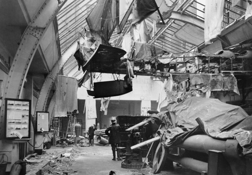 Air raid damage to the Naval Gallery at the Imperial War Museum, London, 31 January 1941. Photo: © IWM