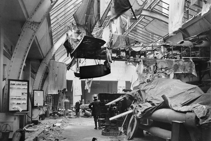 Air raid damage to the Naval Gallery at the Imperial War Museum, London, 31 January 1941. Photo: © IWM