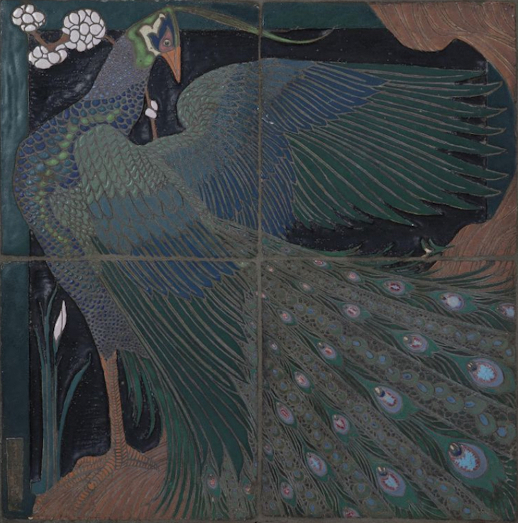 Peacock Four-Tile Panel (1910), Frederick Hurten Rhead. 