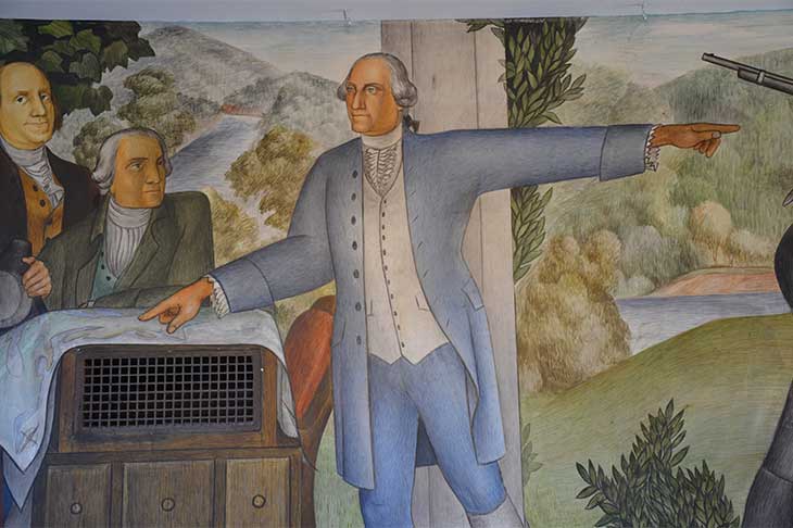 Detail from Victor Arnautoff’s The Life of Washington mural at George Washington High School in San Francisco.